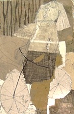 Fahrradfahrerin, 2003, 105 x 70 l, Strukturpaste, Collage auf Papier, 1 850 Euro